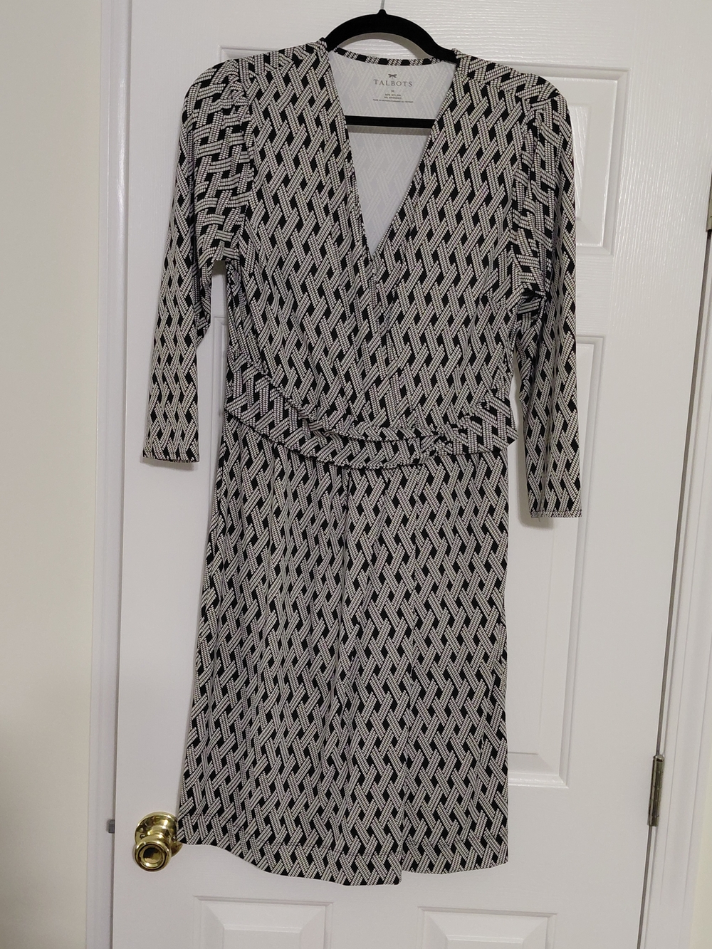 Talbots Black & White Geometric Wrap Dress